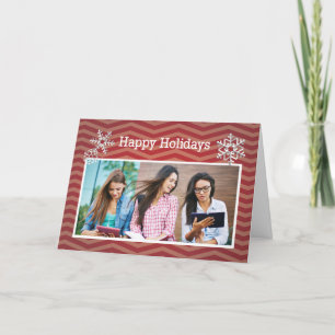 Merry Christmas Customised Photo Red Chevron, Zig Holiday Card