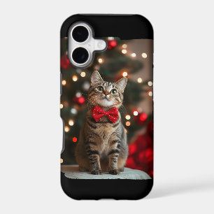 Merry Christmas Cut Cat with Christmas Tree Lights