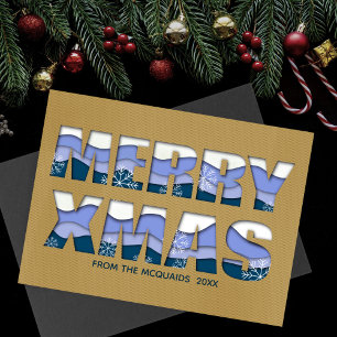 Merry Christmas Cut Out Blue Gold Card