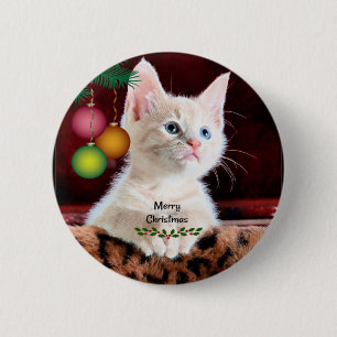 Merry Christmas Cute Adorable Kitty Cat 6 Cm Round Badge