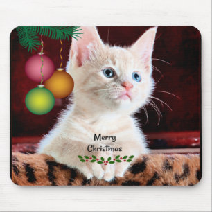 Merry Christmas Cute Adorable Kitty Cat Mouse Pad