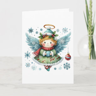 Merry Christmas Cute Angel Folk Art Style Card