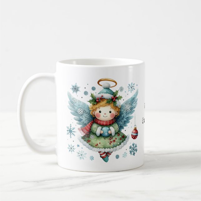 Merry Christmas Cute Angel Folk Art Style Coffee Mug (Left)