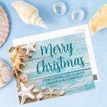 Merry Christmas Cute Beach Company Seashell Custom Postcard<br><div class="desc">A cute custom beach business holiday postcard for a tropical island company. Customise this pretty teal blue wood and seashell photography Christmas postcard with your seaside corporation name or other coastal professional text.</div>