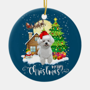 Merry Christmas Cute Bichon Frise Santa With Xmas Ceramic Ornament