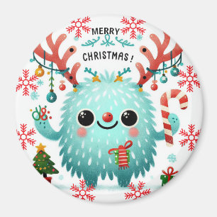 Merry Christmas Cute blue monster Magnet