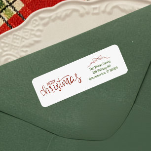 Merry Christmas Cute Bow Christmas Return Address Label
