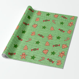 Merry Christmas Cute Candy Socks Green Stars Wrapping Paper