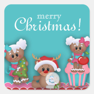 Merry Christmas Cute Cartoon Cupcake Sticker