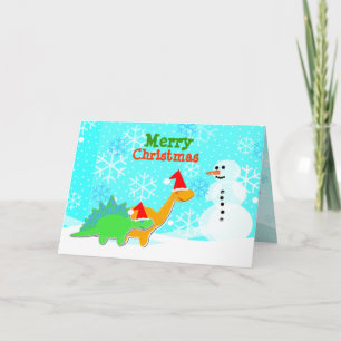 Merry Christmas Cute Cartoon Dinosaurs Card