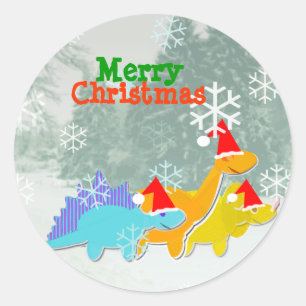 Merry Christmas Cute Cartoon Dinosaurs Stickers