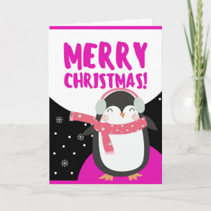 Merry Christmas Cute Cartoon Penguin Holiday Card