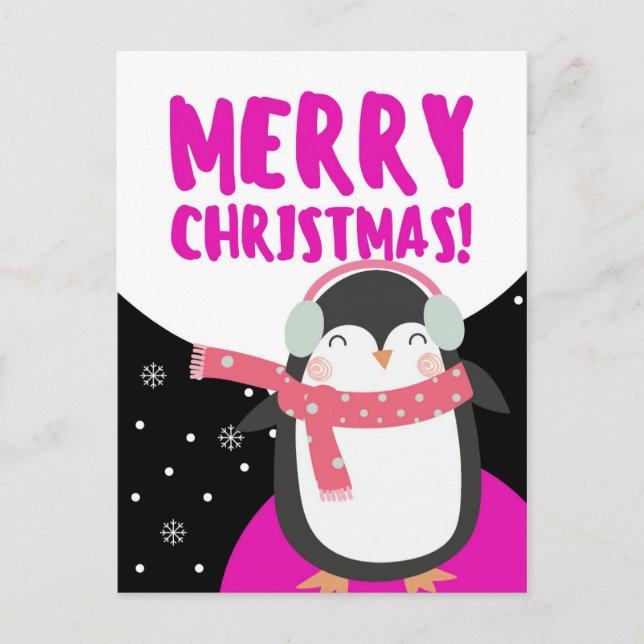 Merry Christmas Cute Cartoon Penguin Postcard (Front)