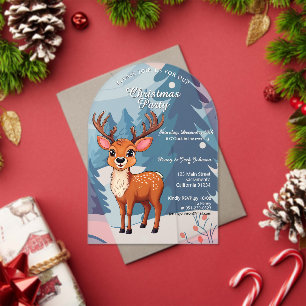 Merry Christmas Cute Cartoon Reindeer in winter Acrylic Invitations
