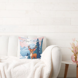 Merry Christmas Cute Cartoon Reindeer in winter Cushion