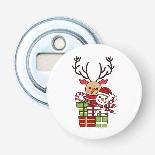 Merry Christmas cute cartoon reindeer snowman gift Bottle Opener