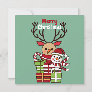 Merry Christmas cute cartoon reindeer snowman gift Card
