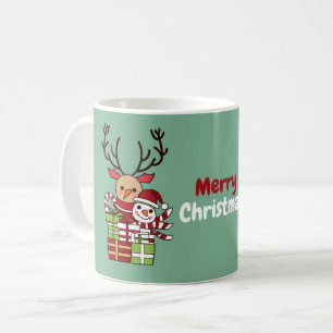 Merry Christmas cute cartoon reindeer snowman gift Coffee Mug