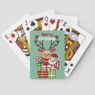 Merry Christmas cute cartoon reindeer snowman gift Playing Cards