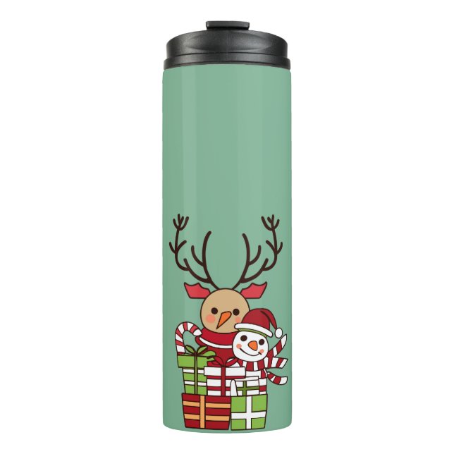 Merry Christmas cute cartoon reindeer snowman gift Thermal Tumbler (Front)
