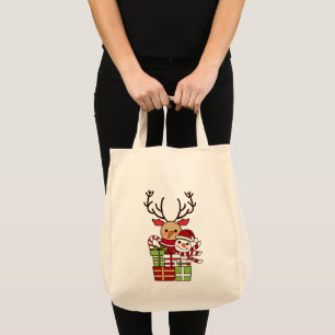 Merry Christmas cute cartoon reindeer snowman gift Tote Bag