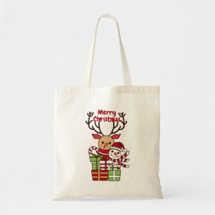 Merry Christmas cute cartoon reindeer snowman gift Tote Bag