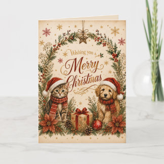 Merry Christmas Cute Cat and Dog Greeting Card