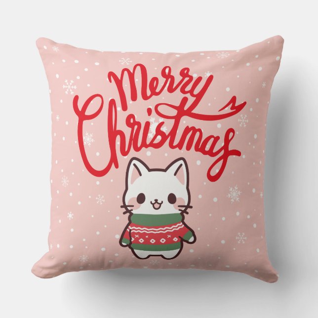 Merry Christmas Cute Cat Cushion (Front)
