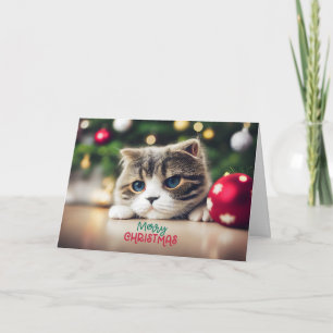 Merry Christmas Cute Cat with Blue Eyes Card