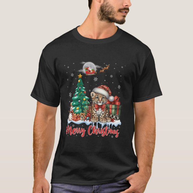 Merry Christmas Cute Cheetah Santa Hat Cheetah Lov T-Shirt (Front)