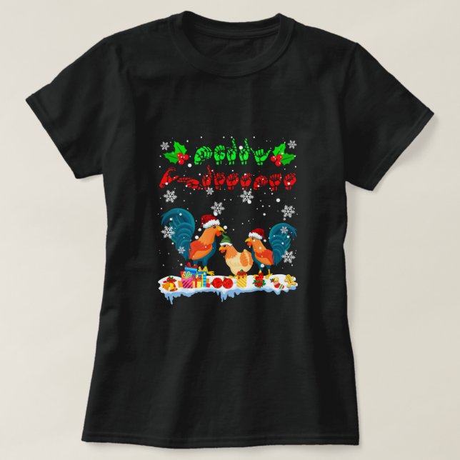 Merry Christmas Cute Chicken Farmer ASL Sign Langu T-Shirt (Design Front)