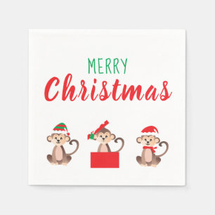 Merry Christmas Cute Christmas Jungle Monkey Napkin