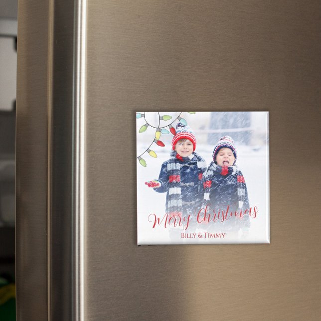 Merry Christmas Cute Colourful String Lights  Magnet (Merry Christmas whimsical colorful lights photo magnet)