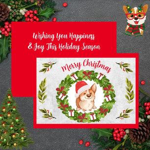 Merry Christmas Cute Corgi With Santa Hat Holiday Card