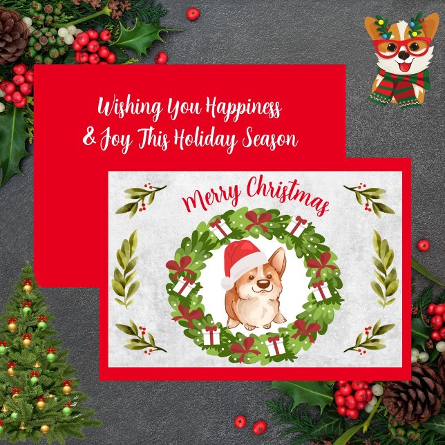 Merry Christmas Cute Corgi With Santa Hat Holiday Card (Merry Christmas Cute Corgi With Santa Hat Holiday Card)
