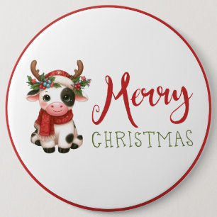 Merry Christmas cute cow  6 Cm Round Badge