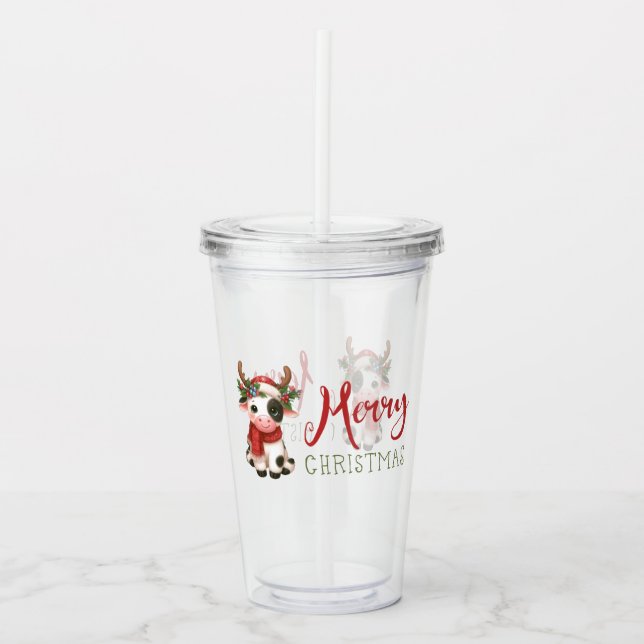Merry Christmas cute cow  Acrylic Tumbler (Front)
