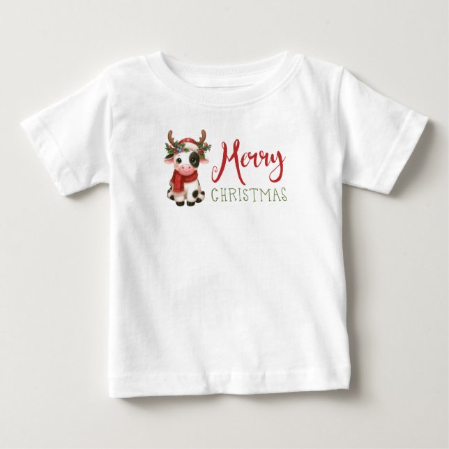 Merry Christmas cute cow  Baby T-Shirt (Front)
