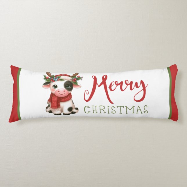 Merry Christmas cute cow  Body Cushion (Front)