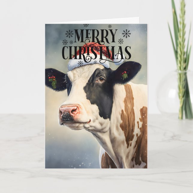  Merry Christmas Cute Cow Card (Front)