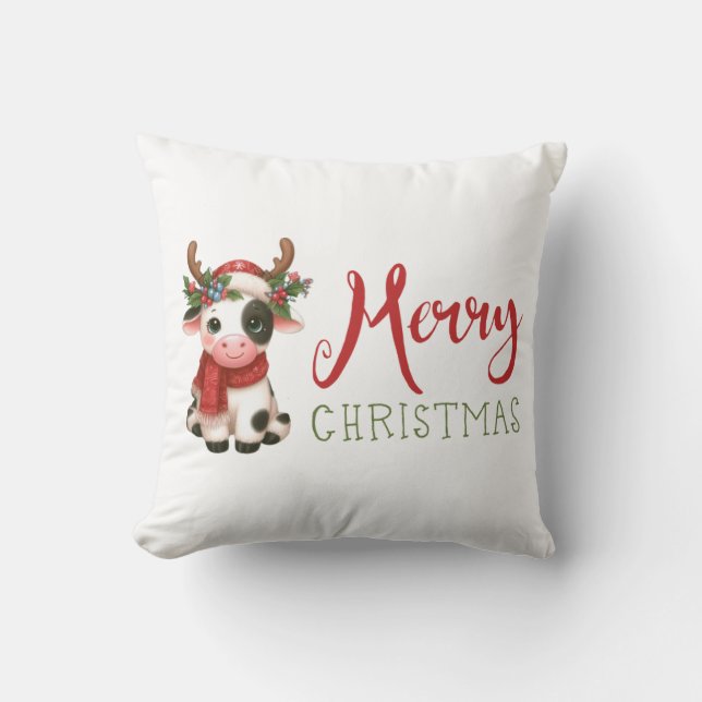 Merry Christmas cute cow  Cushion (Front)
