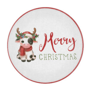 Merry Christmas cute cow Cutting Board