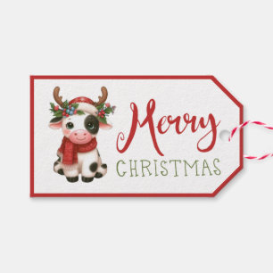 Merry Christmas cute cow Gift Tags