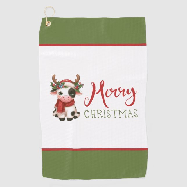 Merry Christmas cute cow  Golf Towel (Front)