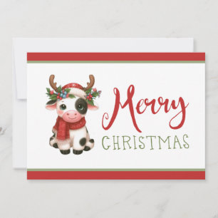 Merry Christmas cute cow  Holiday Card
