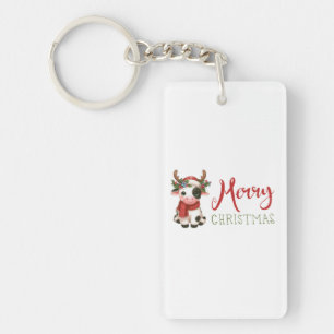 Merry Christmas cute cow Key Ring