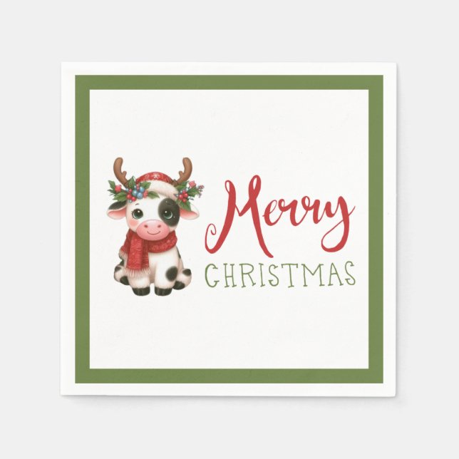 Merry Christmas cute cow  Napkin (Front)