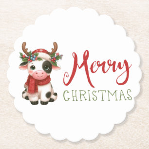 Merry Christmas cute cow Paper Coaster
