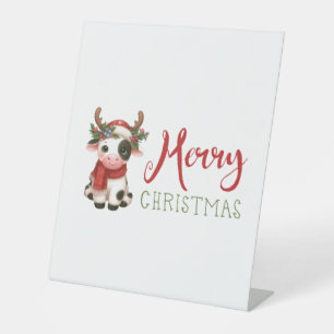 Merry Christmas cute cow Pedestal Sign