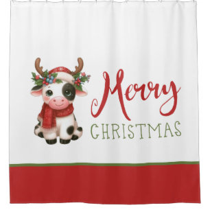 Merry Christmas cute cow  Shower Curtain